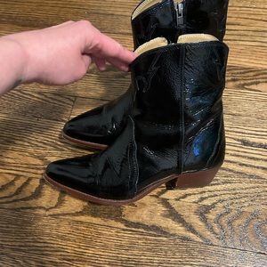 Free People New Frontier western ankle boots black patent leather 9 1/2